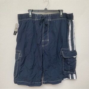 NWT Arizona Jean Co. Navy, White Adjustable Waist Swim Trunks Size 3X Beach